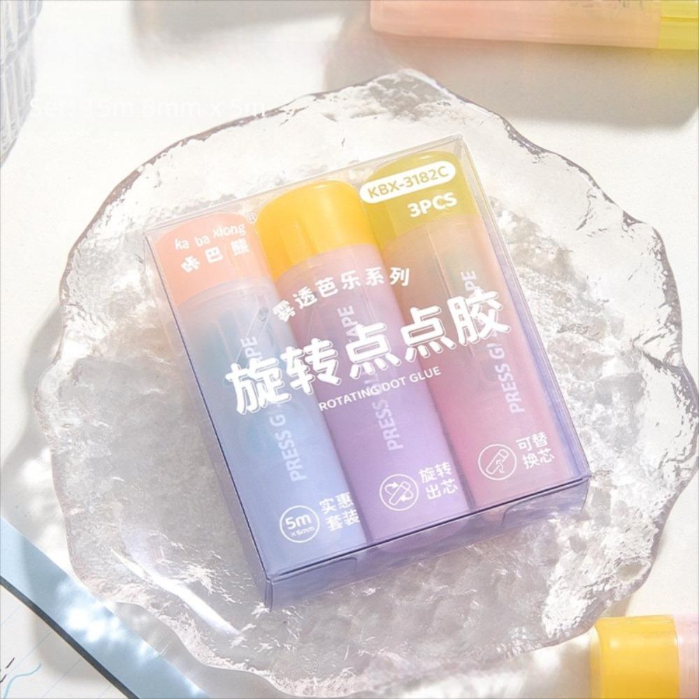 3pcs/set 360° Rotation Head Dot Glue Tape Large Capacity Dispensing Pen  School Supplies