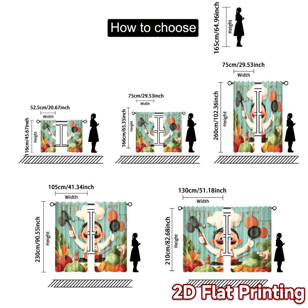 2pcs   2D FLAT PRINTING Curtains (Without Rod) ChefCookingJoy Chic Curtain Fabric Polyester Easy Install Curtains Decorations