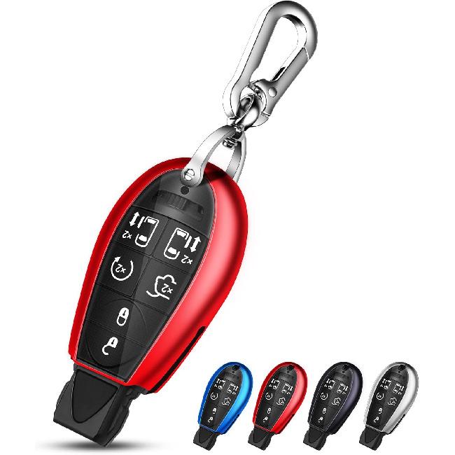 QBUC for Dodge Key Fob Cover with Keychain TPU Key Case Compatible with 2008-2018 Dodge Ram Jeep Chrysler Model Accessories (Red)