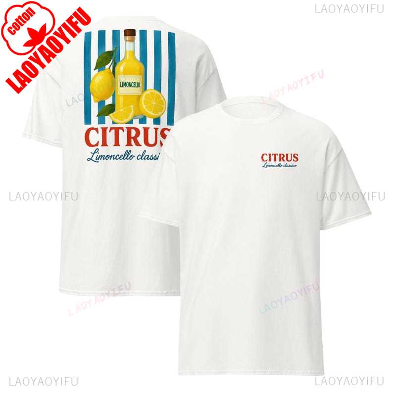 Citrus Limoncello TShirt Italian Lemon Tee Retro Summer Backprint Unisex Streetwear New Shortsleeved Roundneck Shirt Launched S