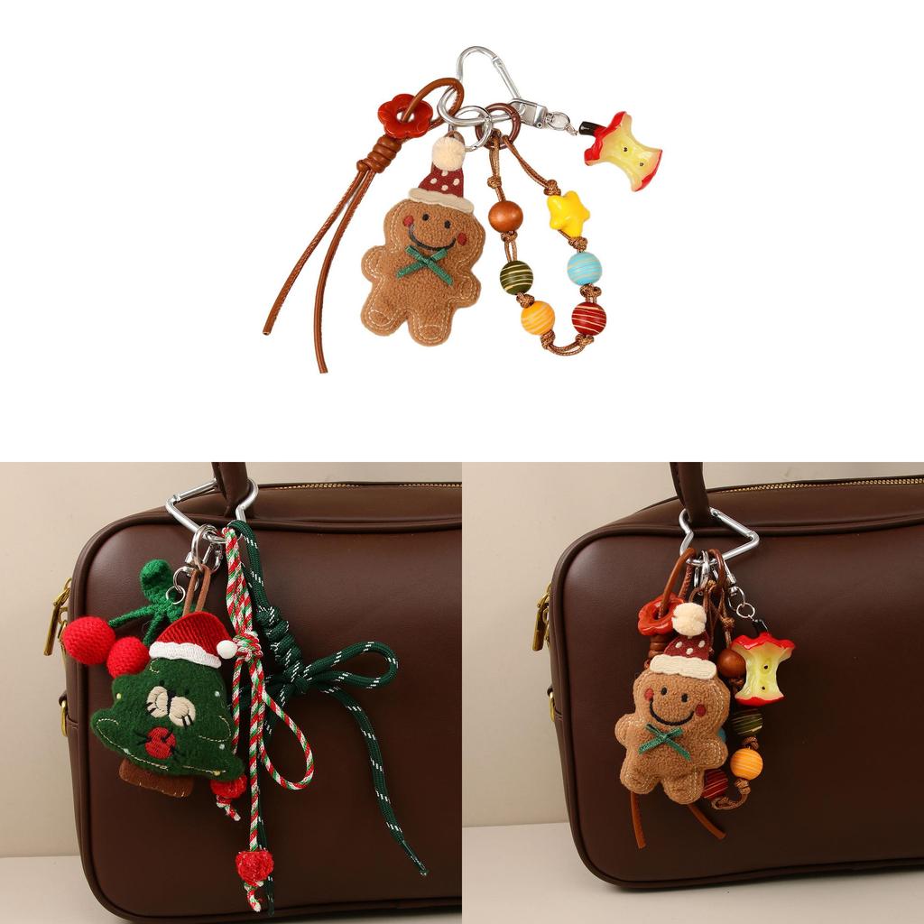 Christmas Gingerbread Man Plush Bag Charm With Christmas Tree Pattern For Holiday Decor And Gift