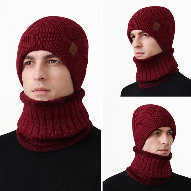 Men's Wool Thick Knitted Hat Scarf Winter Cashmere Ear Protection Warm Wool Hat