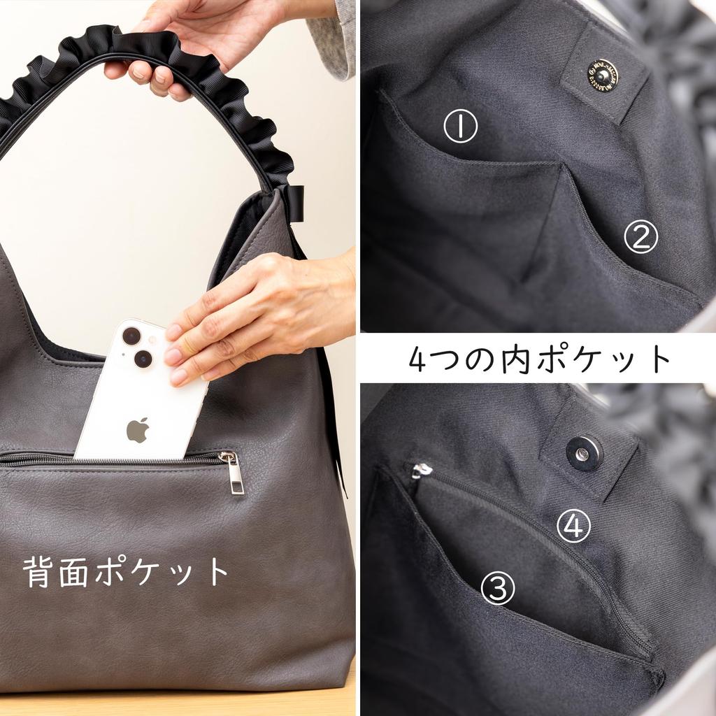 Kagonomori Women's Lightweight Faux Leather Shoulder Bag with Ruffles, Perfect for Adults, All Seasons, Model 505-23 (Beige)