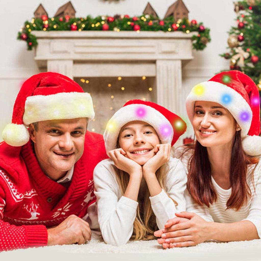 Christmas Hat Merry Christmas LED Light Hat New Year Ligthed Hat Red Santa Claus Hat for Kids Adult Xmas Gift Party Hat