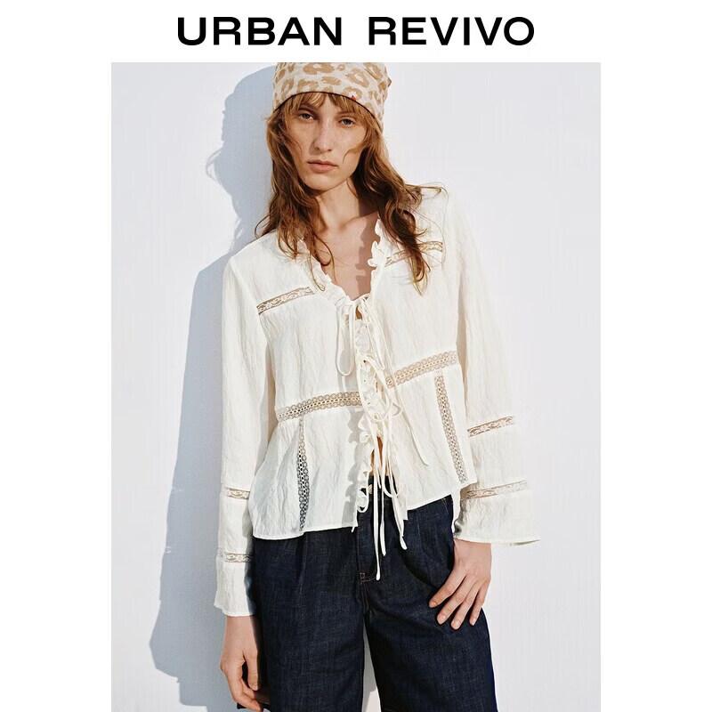 UR2026 Women s Lace Cutout V-Neck Blouse S