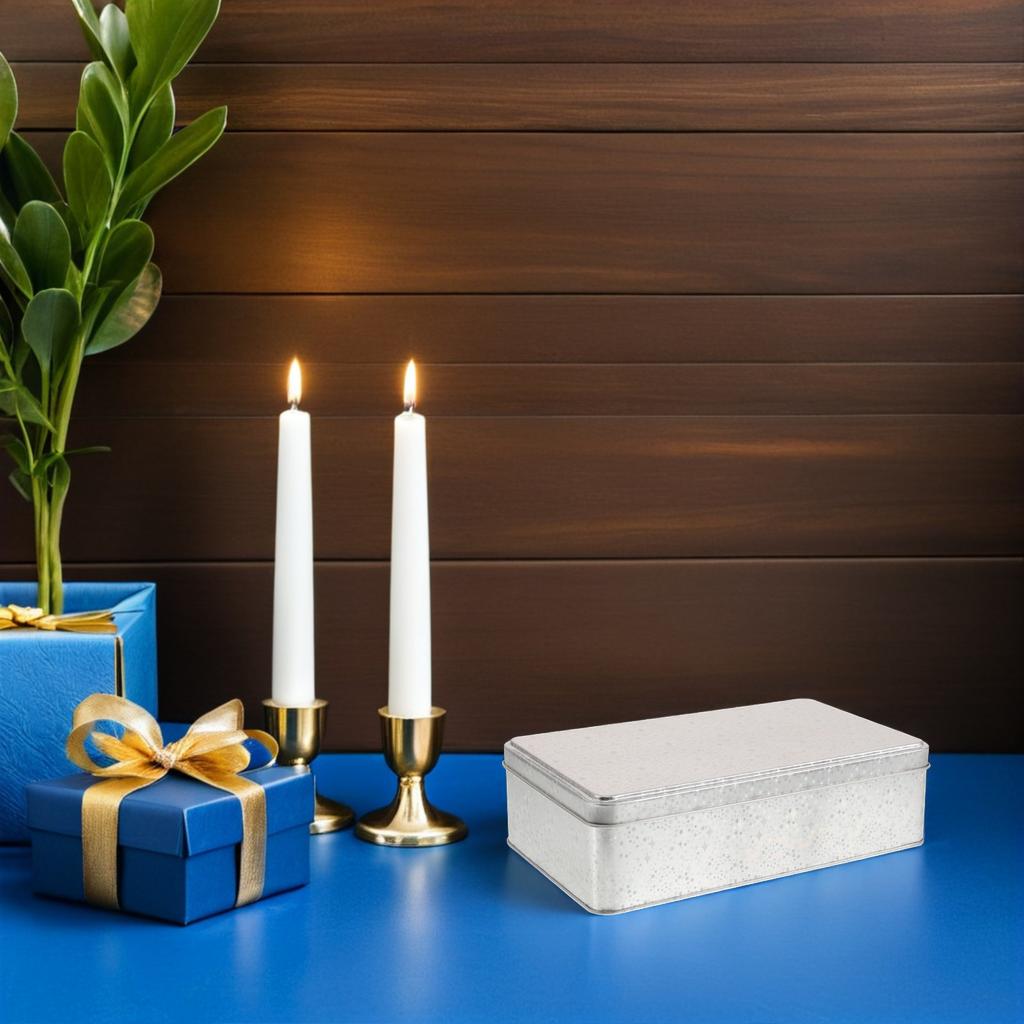 2Pcs Rectangular Metal Tin Box with Lid Silver Tinplate Storage Container for Cookies Snacks Candy Jewelry Cake Wedding Party