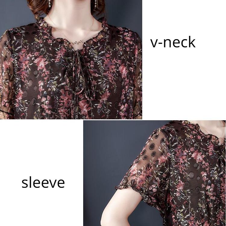 Summer Floral Dress Women's Plus Size Dress Mesh Long Chiffon Printed Dress