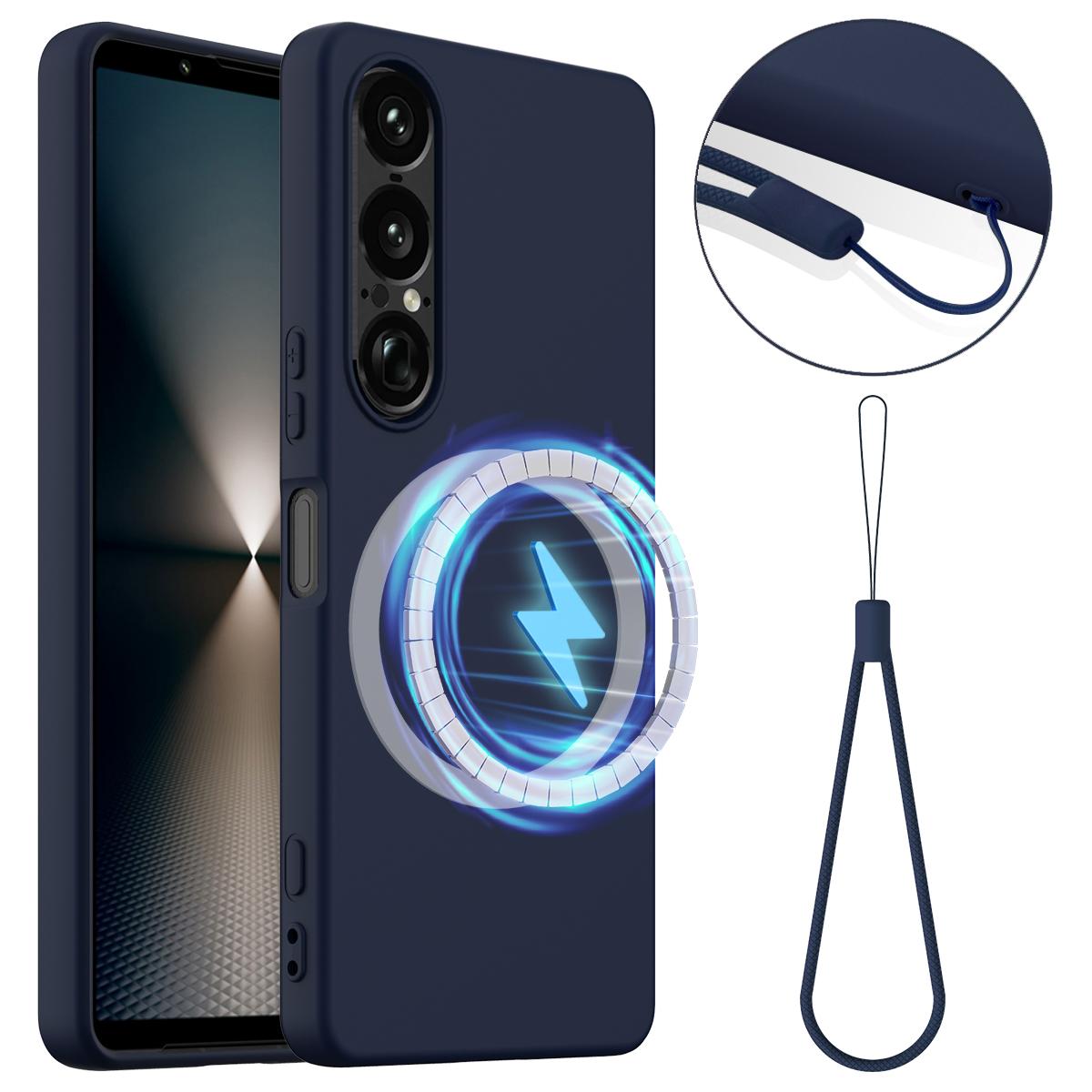 

Чехол для Sony Xperia 1 VII, совместимый с MagSafe, противоударный, из жидкого силикона Dark Blue