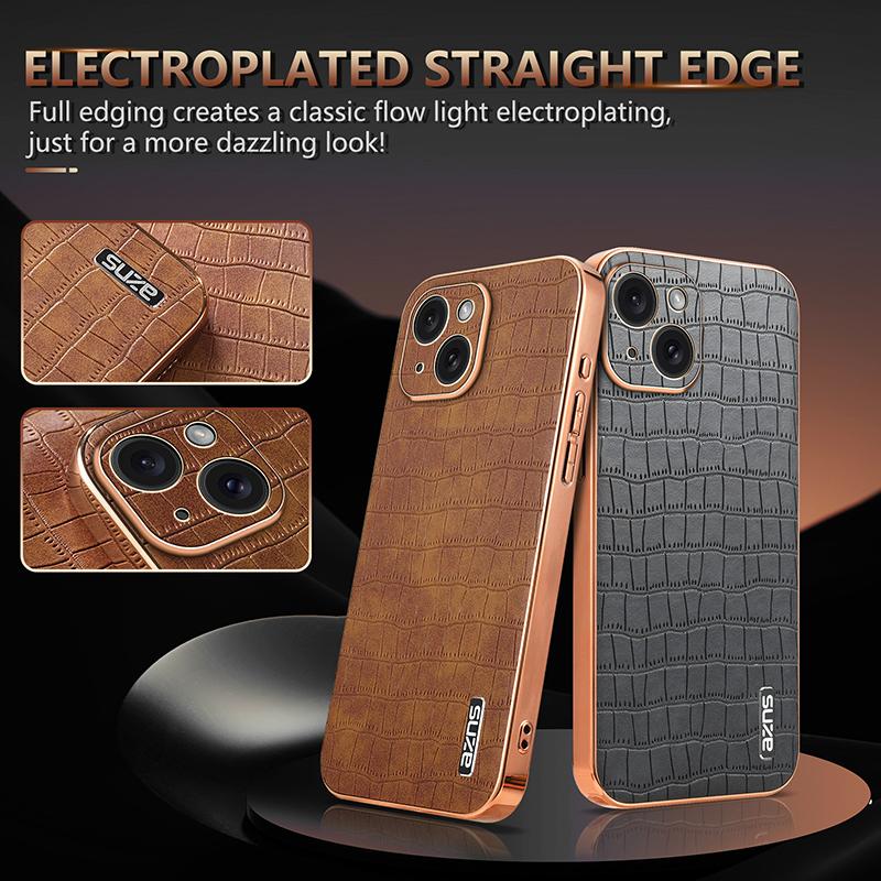 For iPhone 14 Plus Case Crocodile Texture PU+TPU Shockproof Phone Cover