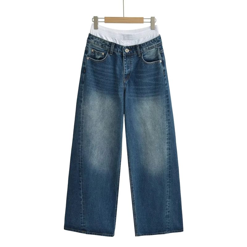 

Весна Новое поступление Женские Американская мода Крутые Повседневные Все сочетающиеся Стежка Талия Прямые Штанины Свободные Широкие Штанины Выстиранные Джинсы Dark Blue M