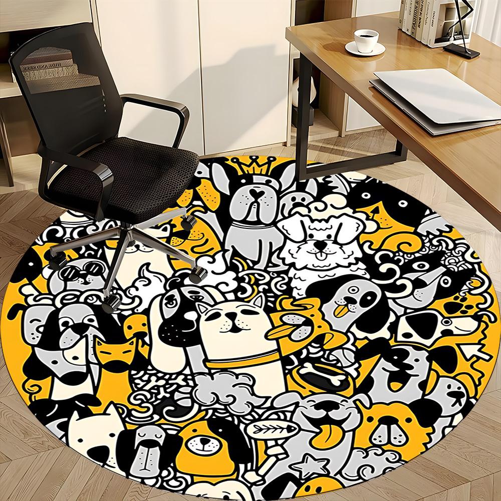 1pc Doodle Dogs Office Round Area Rug, Mat Suitable ForOffice, Under Office Chairs Bedroom Living Room Home Decor, Room Deco