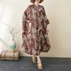Temperament Literary Vintage Printed Stand Collar Loose Oversized Vacation Dresses