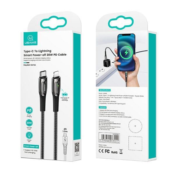Usams Kabel Pleciony Usb-C Na Lightningsmart Power-Off 20W Pd Cable 1.2M Czarny/Black Sj518Usb01 (Us-Sj518)