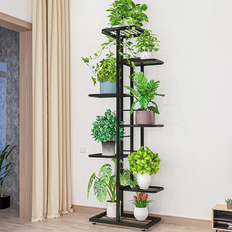 Multi-Layer Iron Flower Rack: 7 Tiers, Holds 8 Pots, Ideal for Indoor, Balcony, or Living Room Decoration. Perfect for Hanging Plants and Greenery.