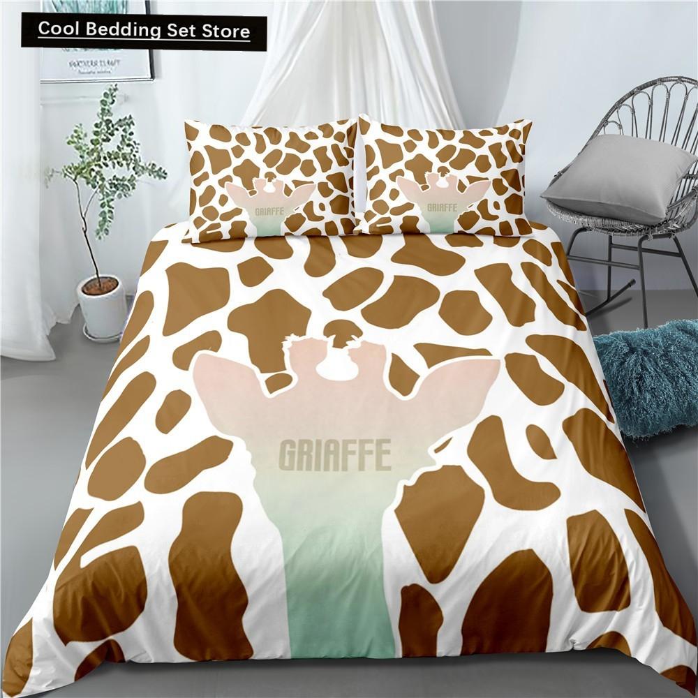 Federa per piumino a forma di giraffa cartone animato King Queen Animali Tropicali Set Biancheria da letto per Bambini Ragazzi Ragazze Adorabile Fauna Selvatica Poliestere Copripiumino