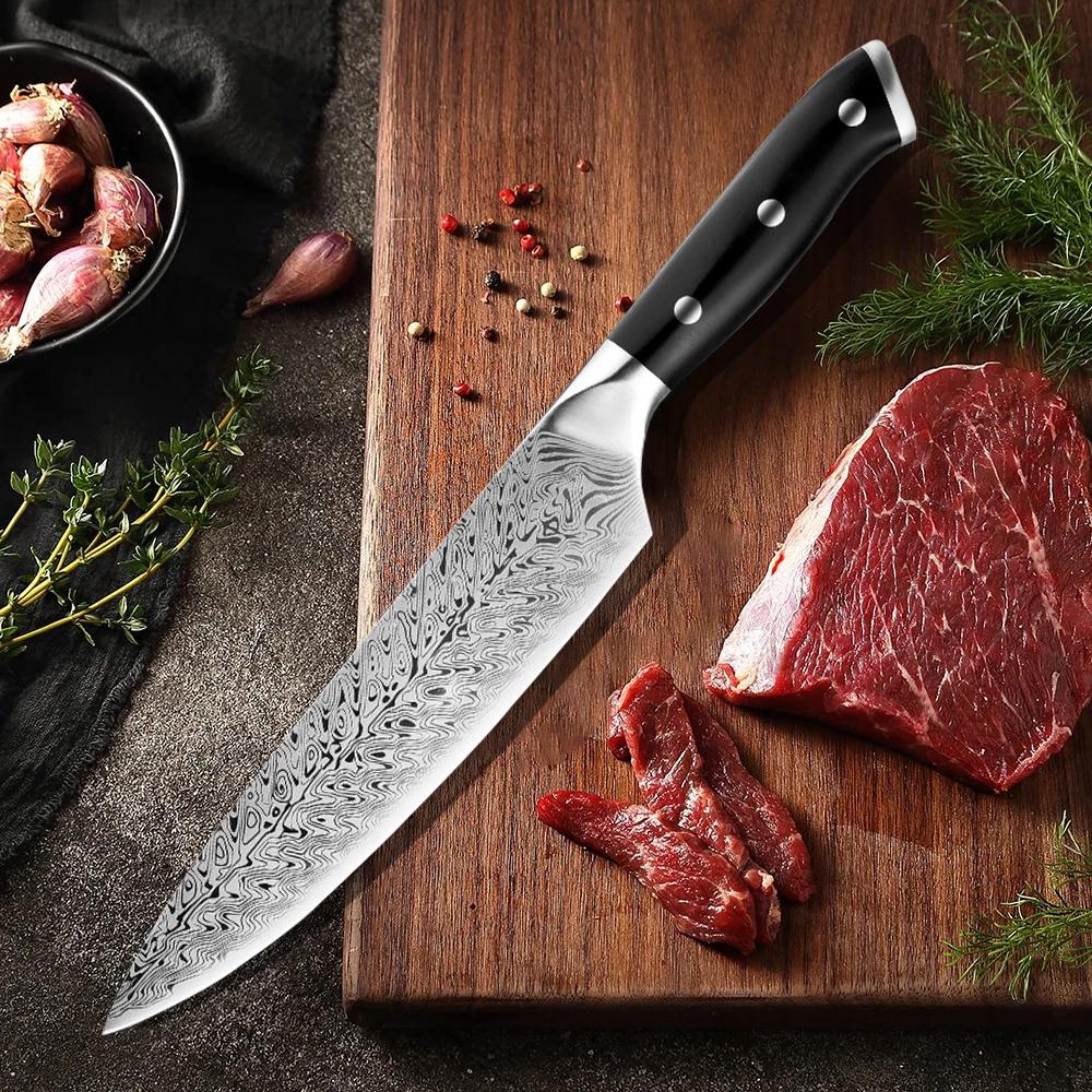 Professional Japanese knives high quality Damascus steel textured kitchen knives sharp meat cutting knives chefs Santoku knives