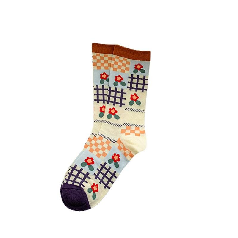 Women's Mid-calf Socks, All-season Styles, Cute, Stacked Socks, Trendy Diamond-shaped, Country-style Cartoon Socks