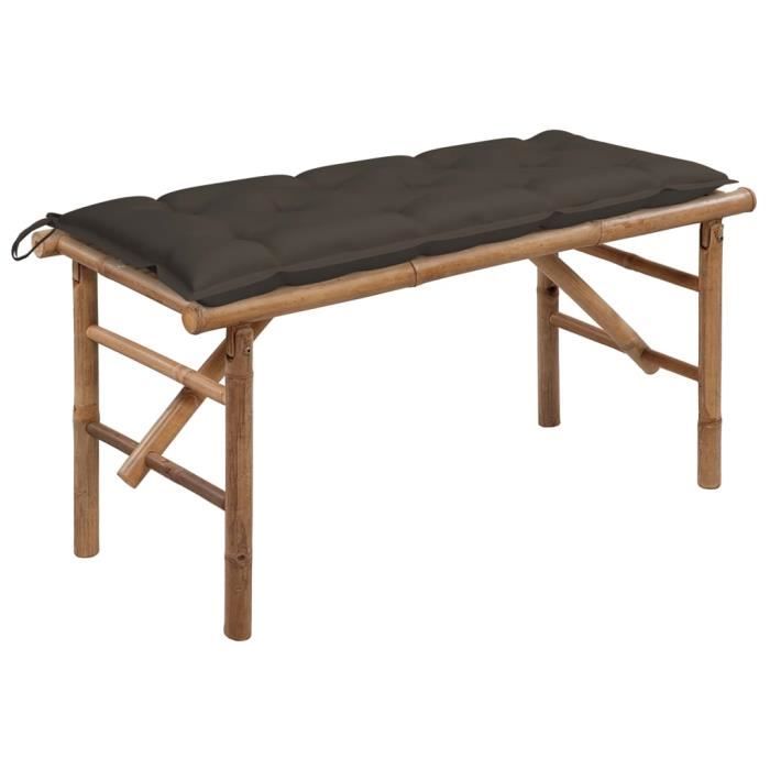 Banc de jardin - vidaXL - Pliable - 118 cm - Coussin taupe - Bois massif
