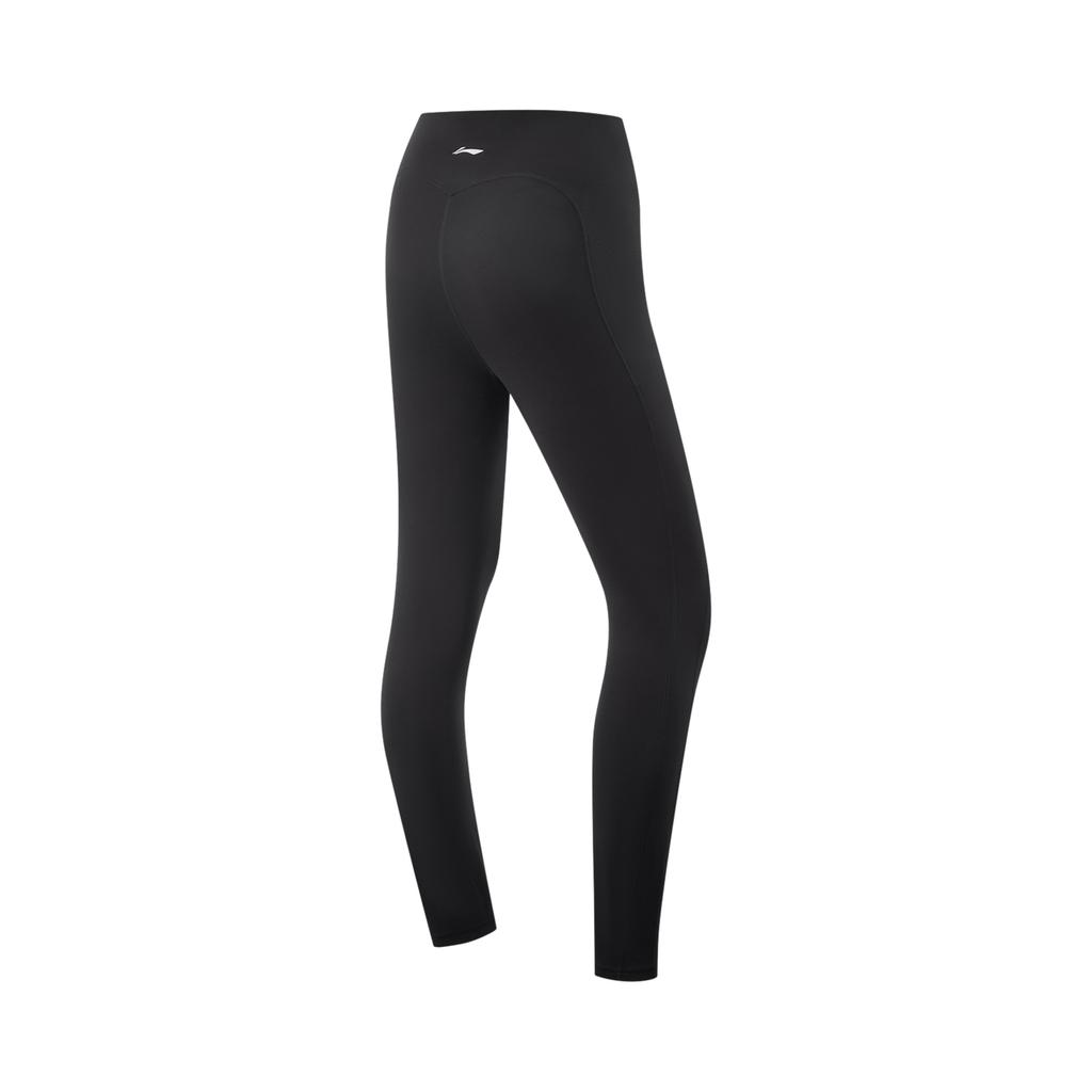 Li Ning Fitness Series Solid Color Mid Waist Versatile Breathable Sports Long Pants Women bottoms Black AULV040-3