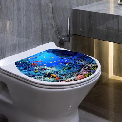 Décor Couvercle Autocollant de Siège de Toilette de Salle de Bain, WC Amovible Toilettes 30cmx35cm. Monde Océanique