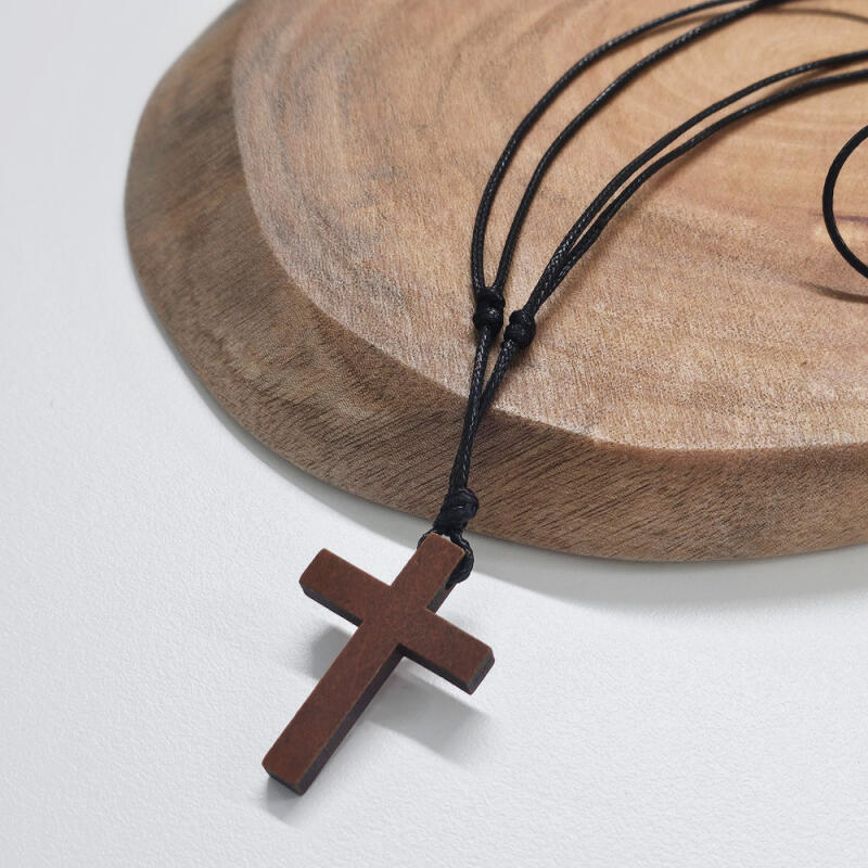 Verstellbares Holz-Kreuz Lederarmband Halskette Raumspiegel Aufhänger