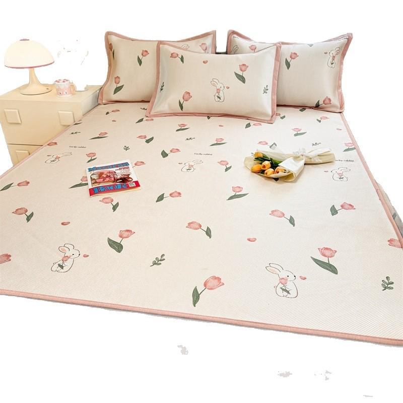 New Cute 3-Piece Ice Vine Cooling Mat Pillowcase & Bed Sheet Set with Digital Print - Spring/Summer