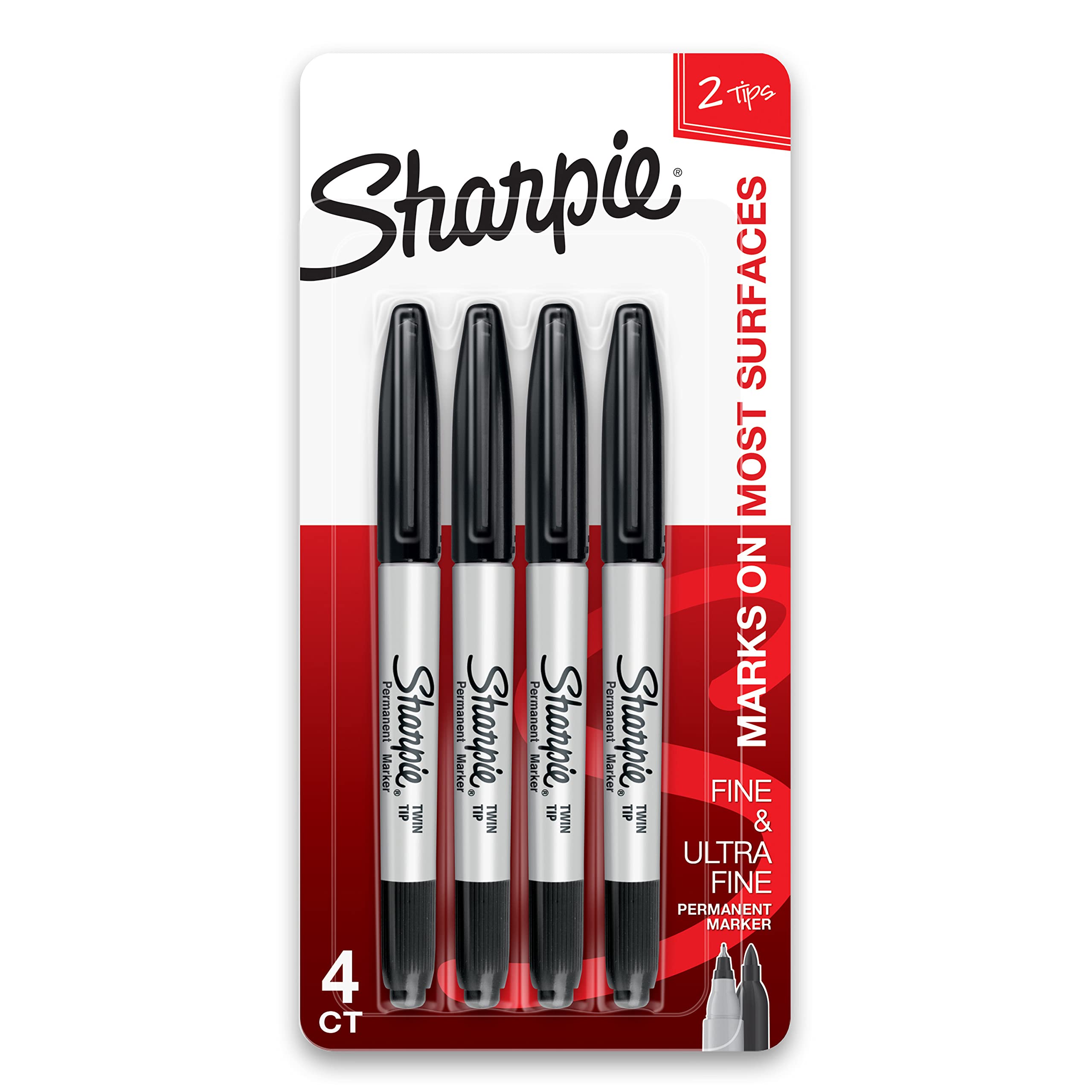 

Sharpie Двусторонние перманентные маркеры Тонкий и Экстра 4 маркера, Тонкий, Черный, чёрный