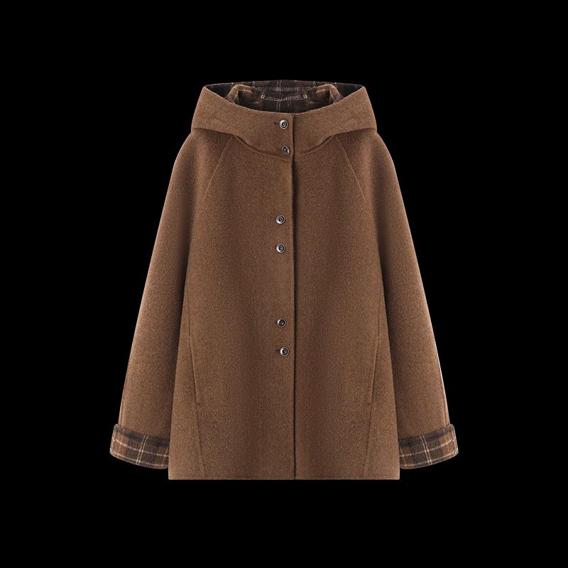 Retro Plaid Wool Blend Hooded Double-faced Coat