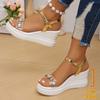 Fashion Fashion Rhinestone Women's Wedge Sandals Summer 2025 Thick Bottom Beach Shoes Woman Ankle Strap Chunky Platform Sandalias Mujer