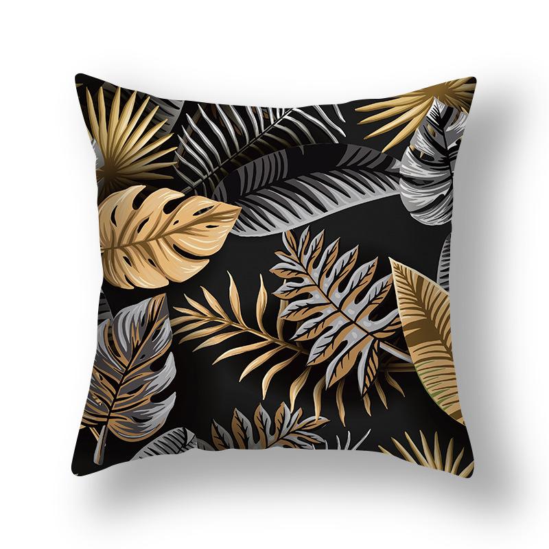 Gold Geometry Plant Watercolor Cushion Cover Short Plush Decorative Sofa Cushions Modern Simple Home Decor Pillowcase