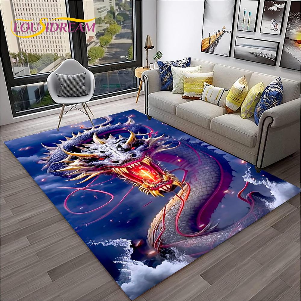 3D China Dragon Myth Art Cartoon Carpet Rug for Home Living Room Bedroom Sofa Doormat Decor,Kid Play Area Rug Non-slip Floor Mat