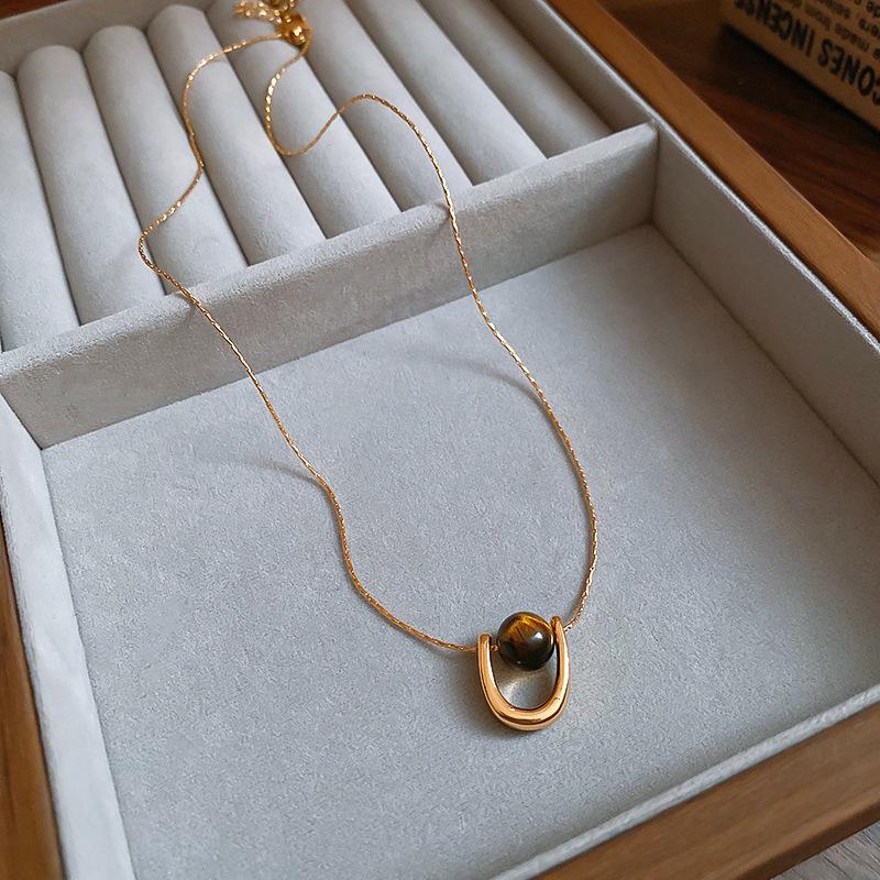 Vergoldete Tigerauge Vintage Halskette von Meillard – Vielseitige Pulloverkette High-End Schmuck