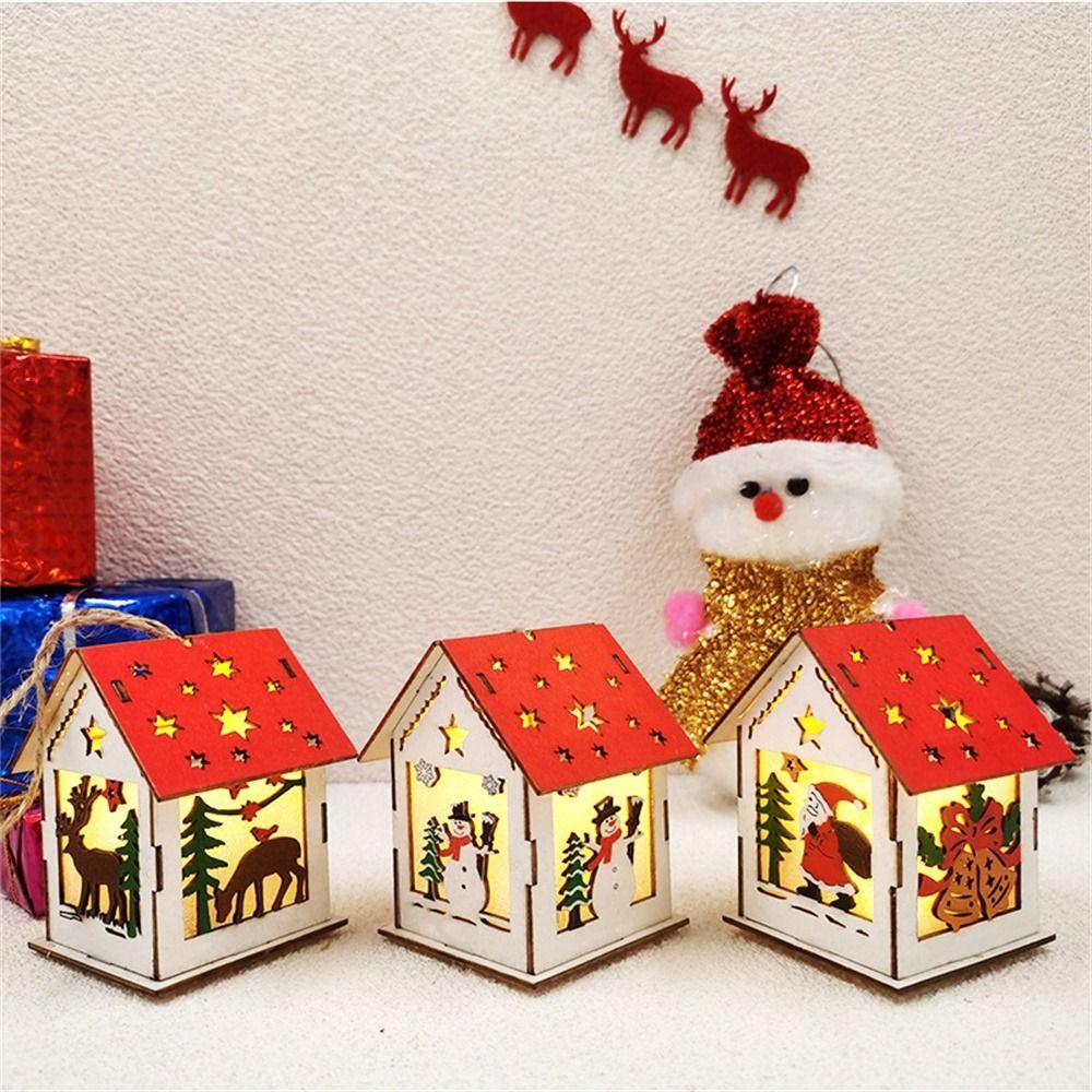 Gift Hanging Log Cabin LED Lights Christmas Cabin Wooden Cabin Wood Glowing Castle Light Wood House