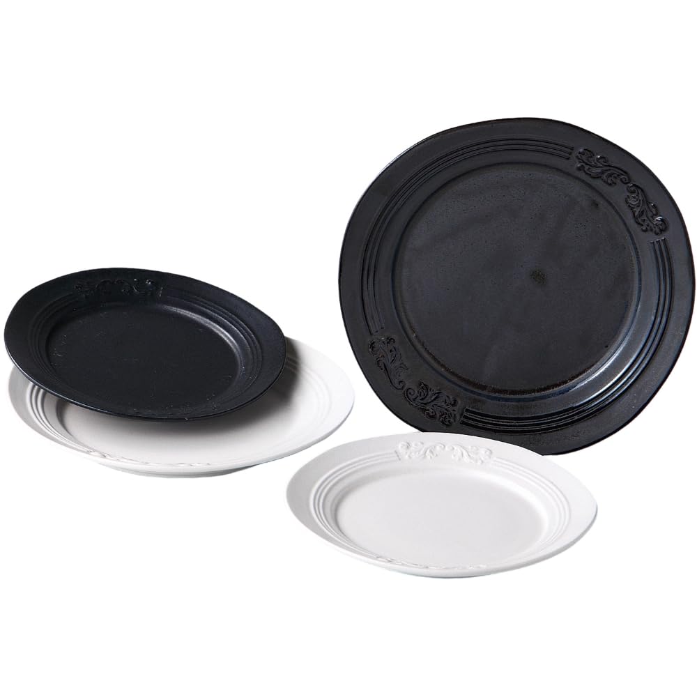 

Ale-net Noble 4-Piece Medium Plate Set (W23.5 x D23.5 x H5cm) (White x Black) Mino Ware Porcelain, Made in Japan