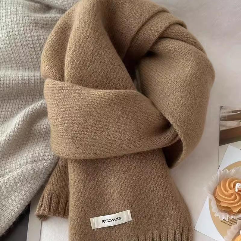Australian Pure Wool Cashmere Scarf New Solid Color Versatile Winter Warm Knitted Scarf for Men and Women
