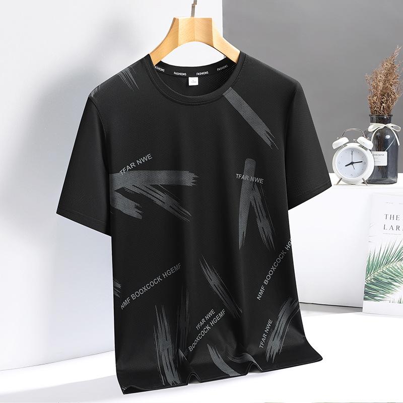 Ice Silk Short Sleeved Men's Loose and Versatile Quick Drying T-shirt Fashionable Casual Sports Breathable Round Neck Top for Men