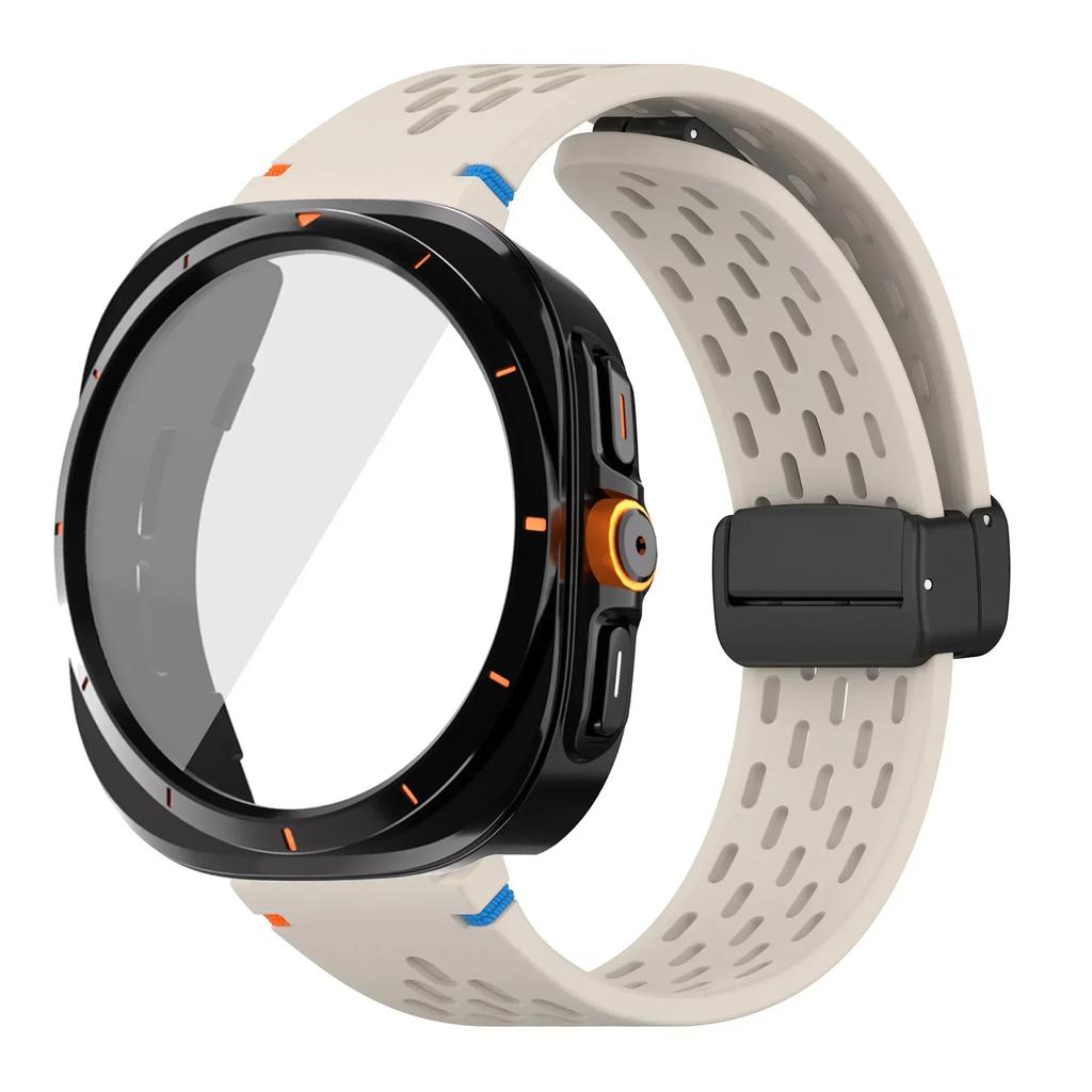 Case+Strap for Samsung Galaxy Watch 7 6 40mm 44mm Silicone Magnetic buckle Band Change To Ultra  Tempered Glass Screen Protector
