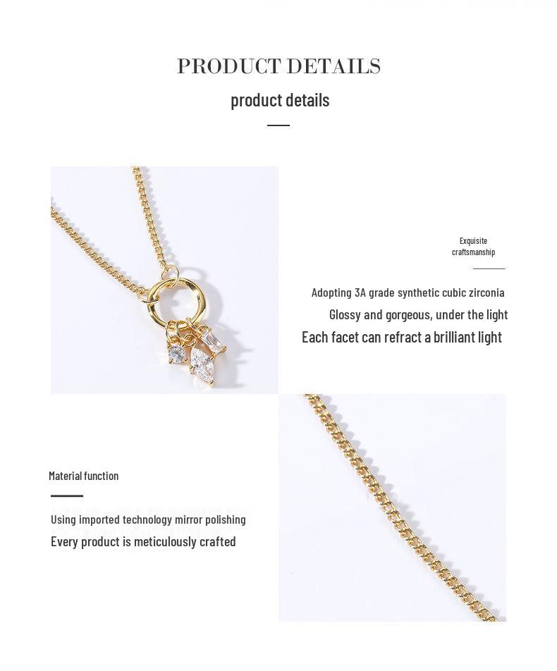 Kenjie Women's Zircon Necklace Set – Korean Style, Copper-Plated, Gold-Inlaid, Elegant High-End Design