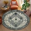 Round Ethnic Geometric Carpet - Multi-Layer Grey Floral Motif, Bohemian Rug for Living Room, Timeless Neutral Decor Centerpiece