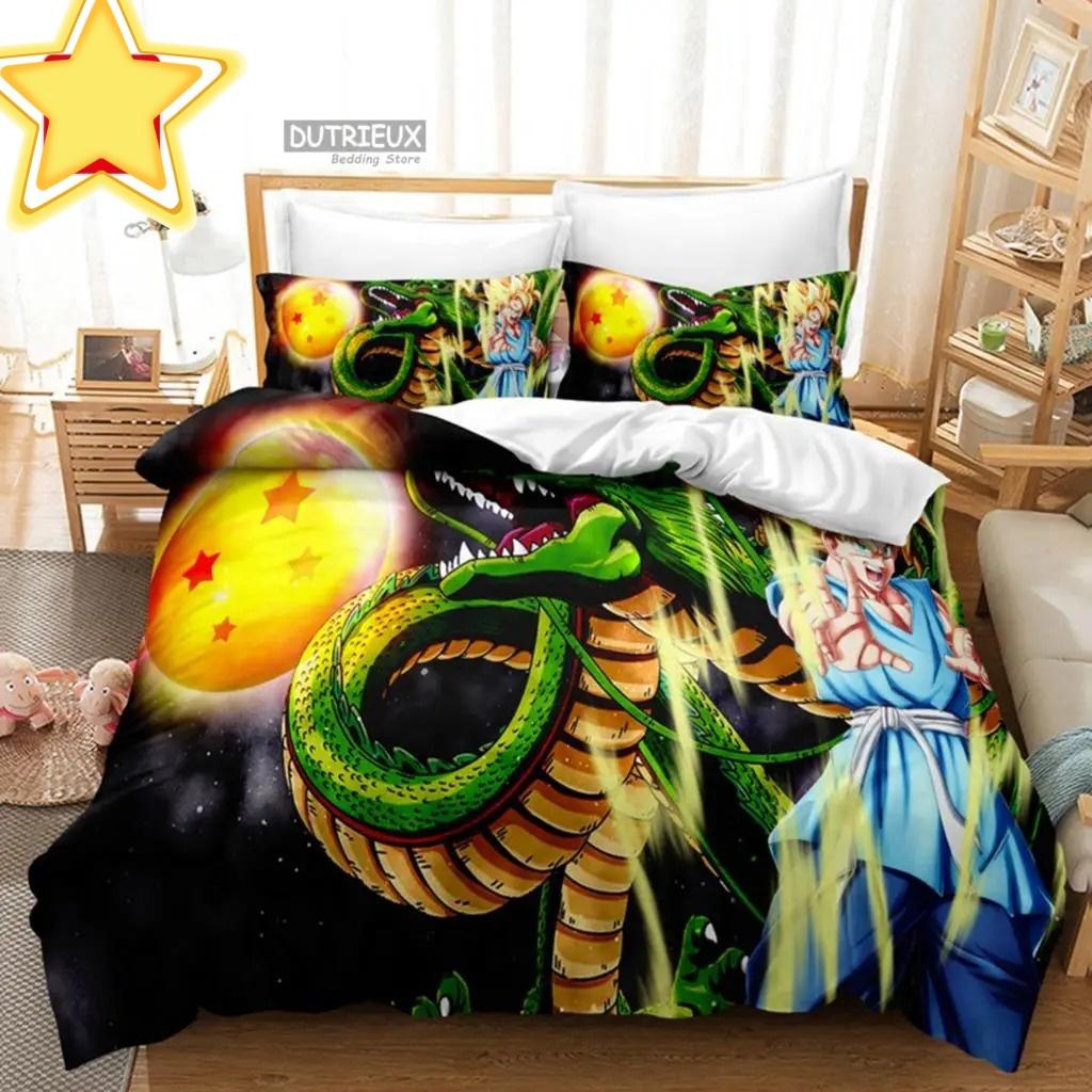2026 Hot Sale Japanese Anime Dragon Ball Son Goku Bedding Set Quilt Cover Twin Full Bedroom Bed Decor for Teens Best Gifts