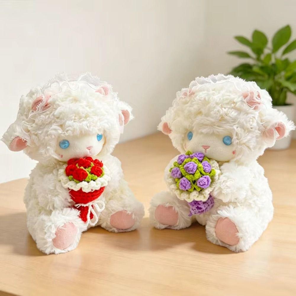 Lace Headband Sheep Plush Toy Blue Eyes Stuffed Little Sheep Student Stuffed Lamb Doll  Home Decor