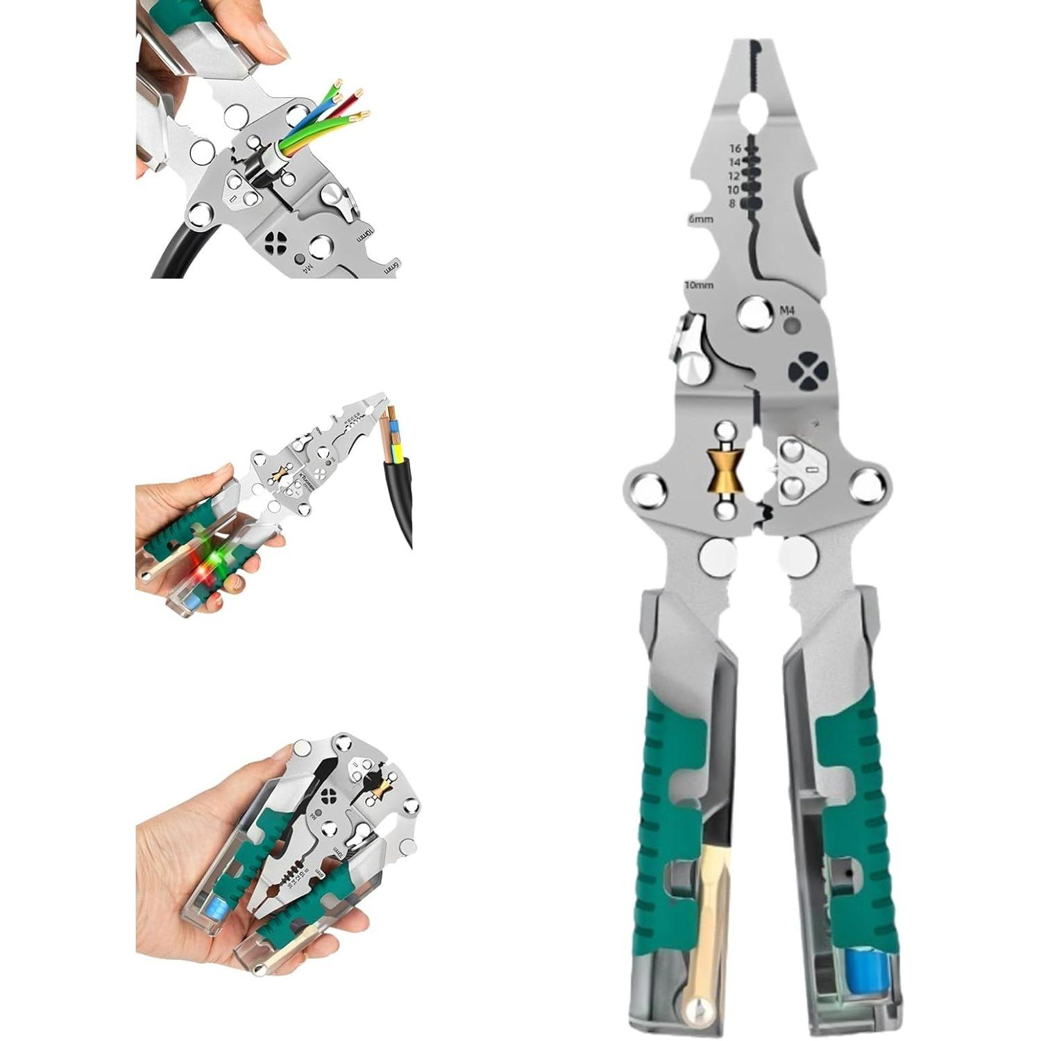 Electrical Pliers,Folding Stylus Screwdriver Wire Stripper,18 in 1 Multifunctional Wire Stripper with Voltage Tester Detector For Wire Cutting Pulling K