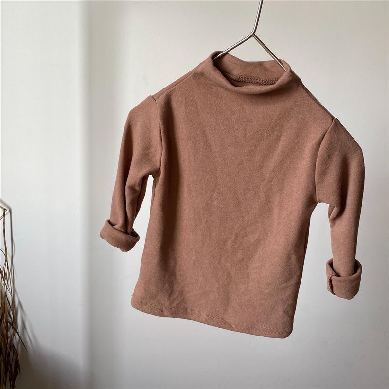 Cămașă de bază din bumbac stil coreean GL-Kids - Pieptănată, Îngroșată, Gât semi-înalt, Toamnă/Iarnă, Unisex pentru băieți și fete.