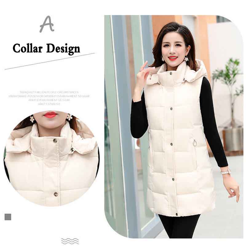 Women's Winterized Vest Detachable Hood Warm Oversized Mid-Length Mommy Jacket