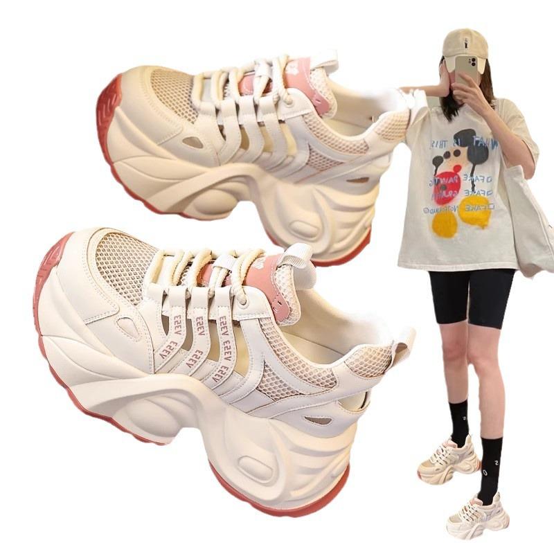 Inner height increase dad shoes women 2025 summer new hollow breathable thick-soled muffin mesh casual sports sandals