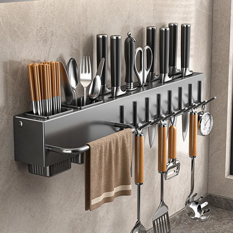Étagère Murale de Rangement pour Couteaux de Cuisine avec Support pour Couvercles de Casseroles et Organisateur pour Planches à Découper Rangement Intégré pour Ustensiles Ménagers