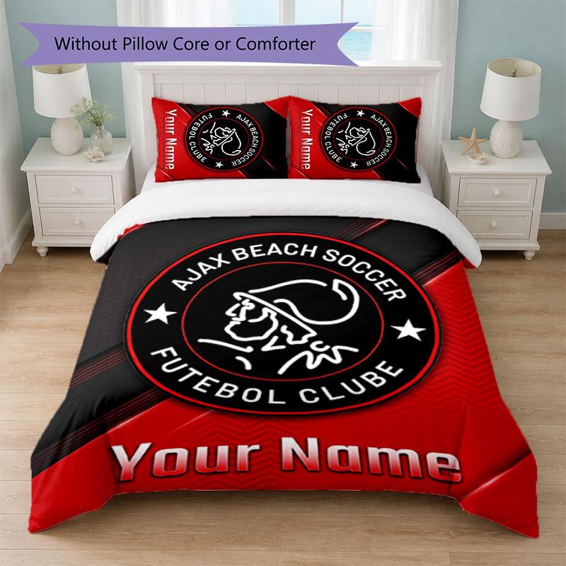 Ajax Amsterdam Custom Name Text Bedding Set 1 Duvet Cover+2 Pillowcases Soccer Logo Personalized Gift For Special Occasion Bedroom Decor
