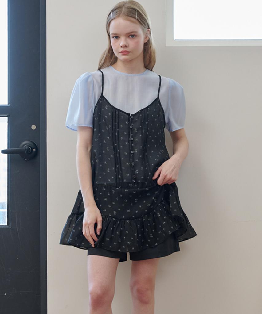 Opening Sunshine Pintuck Sleeveless Chiffon Mini Dress Flower Black