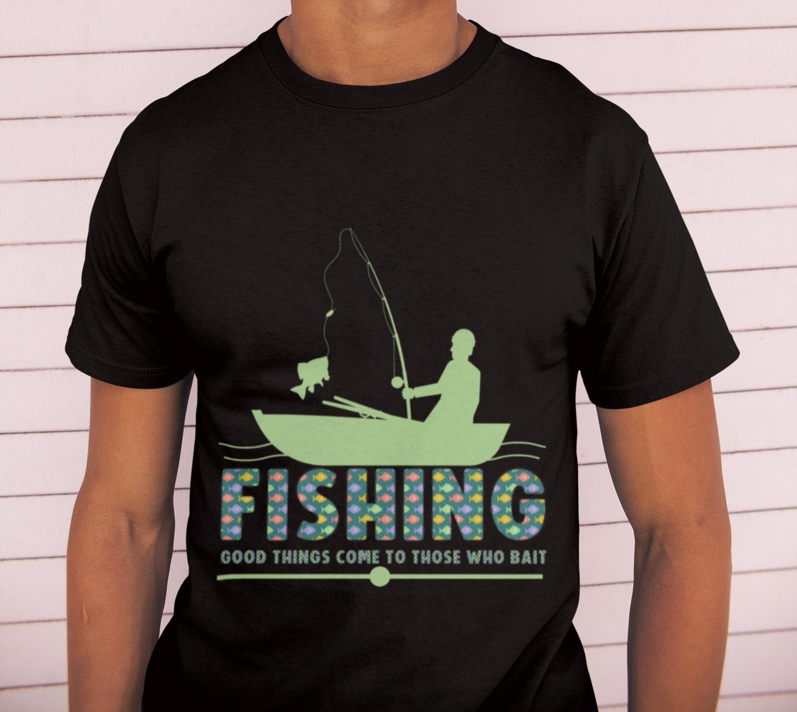 Funny Fishing T-Shirt: Fisherman Silhouette, Angling Humor M