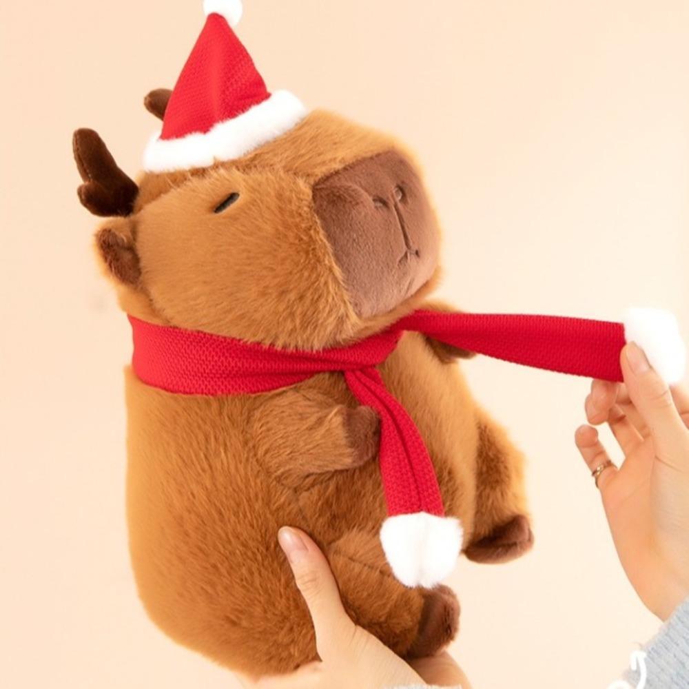 Dress Up Christmas Capybara Plush Cartoon Capibara Fluffty Doll Capybara Plush Toy  Birthday Gift